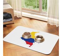 Tapis d'alimentation en cuir PU avec motif carte du drapeau de la Colombie pour chiens et chats Tapis de nourriture absorbant antidérapant en caoutchouc