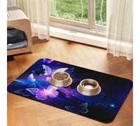 Tapis d'alimentation en cuir PU avec motif papillons nocturnes pour chiens et chats Tapis de nourriture absorbant antidérapant en caoutchouc
