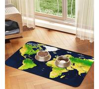 Tapis d'alimentation en cuir PU imprimé carte du monde pour chiens et chats Tapis de nourriture absorbant antidérapant en caoutchouc