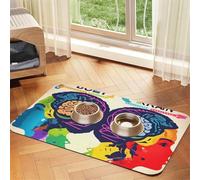 Tapis d'alimentation en cuir PU imprimé cerveau gauche et droit pour chiens et chats Tapis de nourriture absorbant antidérapant en caoutchouc