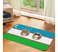 Tapis d'alimentation en cuir PU imprimé drapeau de la République d'Ouzbékistan pour chiens et chats Tapis d'alimentation absorbant antidérapant en caoutchouc