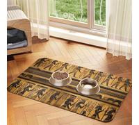 Tapis d'alimentation en cuir PU imprimé hiéroglyphes égyptiens pour chiens et chats Tapis de nourriture absorbant antidérapant en caoutchouc