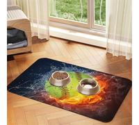 Tapis d'alimentation en cuir PU imprimé softball pour chiens et chats Tapis de nourriture absorbant antidérapant en caoutchouc
