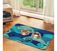 Tapis d'alimentation en cuir PU imprimé vagues de l'océan pour chiens et chats Tapis de nourriture absorbant antidérapant en caoutchouc