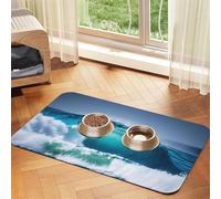 Tapis d'alimentation en cuir PU imprimé vagues de l'océan pour chiens et chats Tapis de nourriture absorbant antidérapant en caoutchouc