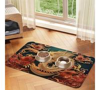 Tapis d'alimentation en cuir synthétique absorbant avec motif dragon chinois pour chien et chat, protège les sols, envers en caoutchouc antidérapant, facile à nettoyer, 40 x 60 cm