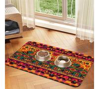 Tapis d'alimentation en cuir synthétique absorbant pour chien et chat - Art populaire mexicain - Protège les sols - Dos en caoutchouc antidérapant - Facile à nettoyer - 30 x 45 cm