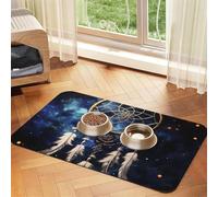 Tapis d'alimentation en cuir synthétique absorbant pour chien et chat - Motif attrape-rêves - Protège les sols - Dessous en caoutchouc antidérapant - Facile à nettoyer - 40 x 60 cm