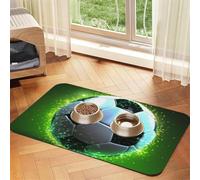 Tapis d'alimentation en cuir synthétique absorbant pour chien et chat - Motif ballon de football - Protège les sols - Dos en caoutchouc antidérapant - Facile à nettoyer - 30 x 45 cm