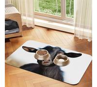 Tapis d'alimentation en cuir synthétique absorbant pour chien et chat - Motif chèvre noire - Protège les sols - Dos en caoutchouc antidérapant - Facile à nettoyer - 30 x 45 cm