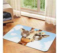 Tapis d'alimentation en cuir synthétique absorbant pour chien et chat Motif girafe Protège les sols Avec envers en caoutchouc antidérapant Facile à nettoyer 40 x 60 cm