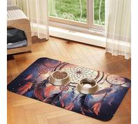 Tapis d'alimentation en cuir synthétique absorbant pour chien ou chat - Attrape-rêves amérindien - Protège les sols - Dos en caoutchouc antidérapant - Facile à nettoyer - 40 x 60 cm