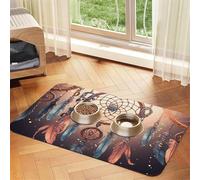Tapis d'alimentation en cuir synthétique absorbant pour chien ou chat - Attrape-rêves amérindien - Protège les sols - Dos en caoutchouc antidérapant - Facile à nettoyer - 40 x 60 cm