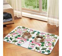 Tapis d'alimentation en cuir synthétique antidérapant et absorbant avec motif flamant rose et feuilles pour chiens et chats