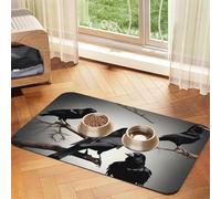 Tapis d'alimentation en cuir synthétique avec motif corbeau et oiseaux sur une branche pour chiens et chats avec fond en caoutchouc antidérapant