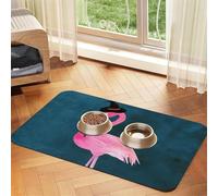 Tapis d'alimentation en cuir synthétique avec motif flamant rose et chapeau de sorcière pour Halloween - Pour chiens et chats - Fond en caoutchouc antidérapant