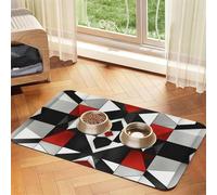 Tapis d'alimentation en cuir synthétique imprimé géométrique abstrait pour chiens et chats Tapis de nourriture absorbant antidérapant en caoutchouc