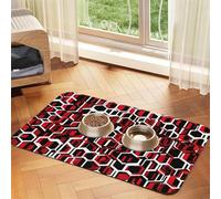 Tapis d'alimentation en cuir synthétique imprimé géométrique abstrait pour chiens et chats Tapis de nourriture absorbant antidérapant en caoutchouc