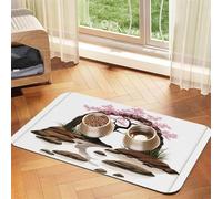Tapis d'alimentation en forme d'arche à fleurs roses - Imperméable et antidérapant - Pour chien et chat - Sans taches - Séchage rapide - Distributeur d'eau pour chien