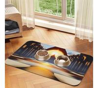 Tapis d'alimentation en forme d'arche en forme d'arche blanche à double étoile pour chien et chat - En cuir absorbant - Imperméable - Pas de taches - Séchage rapide - Antidérapant - 60 x 40 cm