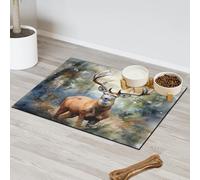 Tapis d'alimentation en forme de cerf de forêt aquarelle pour chat et chien, tapis d'alimentation pour animaux de compagnie, tapis d'alimentation absorbant, antidérapant, protège les sols, set de