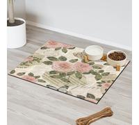 Tapis d'alimentation en forme de journal vintage rose pour chat et chien, tapis d'alimentation pour animal domestique, tapis d'alimentation absorbant, antidérapant, protège les sols, set de table 40,6
