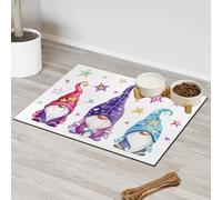 Tapis d'alimentation en forme de nains magiques à l'aquarelle pour chat et chien, tapis de nourriture pour gamelle d'eau, nains et étoiles, tapis d'alimentation absorbant, antidérapant, protège les