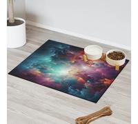 Tapis d'alimentation en forme de nébuleuse pour animal domestique, motif galaxie colorée pour chat et chien, tapis d'alimentation absorbant, antidérapant, protège les sols, 43,1 x 76,2 cm