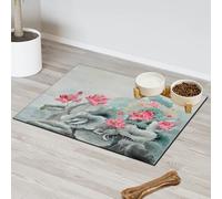 Tapis d'alimentation en forme de nénuphar chinois pour chat et chien, tapis de nourriture absorbant Nti-Slip Contiennent les déversements, protège les sols, set de table 30,4 x 50,8 cm