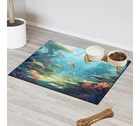 Tapis d'alimentation en forme de poisson de mer - Motif monde sous-marin - Pour chat et chien - Absorbant - Antidérapant - Protège les sols - 30,4 x 50,8 cm