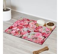 Tapis d'alimentation en forme de rose pour chat et chien, tapis d'alimentation pour animal domestique, tapis d'alimentation absorbant, antidérapant, protège les sols, set de table 30,4 x 50,8 cm