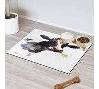 Tapis d'alimentation en forme de vache et marguerite pour animal domestique - Tapis d'alimentation absorbant et antidérapant - Protège les sols - 40,6 x 60,9 cm