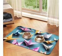 Tapis d'alimentation en papier origami imprimé grues pour animaux de compagnie pour gamelle de nourriture et d'eau pour chiens, tapis distributeur d'eau pour chiens, accessoires pour chiens