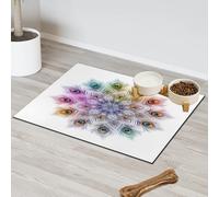Tapis d'alimentation en plumes de paon mandala pour animal domestique pour chat et chien, tapis d'alimentation en plumes absorbantes, anti-glissement, protège les sols, 40,6 x 60,9 cm