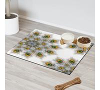 Tapis d'alimentation en plumes de paon mandala pour chat et chien Tapis d'alimentation pour animal domestique Tapis d'alimentation absorbant Nti-Slip Contiennent les déversements Protège les sols Set