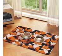 Tapis d'alimentation en similicuir absorbant l'eau avec motif de petits renards de dessins animés, 40 x 60 cm, antidérapant et durable, pour gamelles de chat et chien