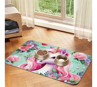 Tapis d'alimentation en similicuir absorbant l'eau avec motif licorne rose 30 x 45 cm