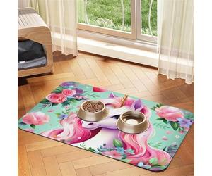 Tapis d'alimentation en similicuir absorbant l'eau avec motif licorne rose 30 x 45 cm