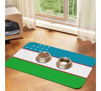 Tapis d'alimentation en similicuir absorbant l'eau, motif drapeau de la République d'Ouzbékistan, 40 x 60 cm, antidérapant et durable pour gamelles de chat et chien