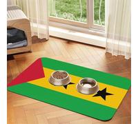 Tapis d'alimentation en similicuir absorbant l'eau, motif drapeau de Sao Tomé-et-Principe - 40 x 60 cm - Antidérapant et durable - Pour gamelles de chat et chien