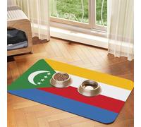 Tapis d'alimentation en similicuir absorbant l'eau, motif drapeau des Comores, 40 x 60 cm, antidérapant et durable, pour gamelles de chat et chien