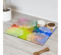 Tapis d'alimentation ethnique coloré mandala pour animal domestique pour chat et chien, tapis d'alimentation pour animal domestique, tapis d'alimentation absorbant, antidérapant, protège les sols, set