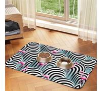 Tapis d'alimentation flamant rose pour chien et chat - En cuir absorbant - Imperméable - Pas de taches - Séchage rapide - Antidérapant - 45 x 30 cm