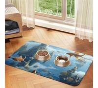 Tapis d'alimentation flottant Cité des écoles de poissons dans les nuages pour chien et chat - Nappe en cuir absorbant - Imperméable - Pas de taches - Séchage rapide - Antidérapant - 45 x 30 cm
