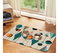 Tapis d'alimentation géométrique du milieu du siècle en cuir synthétique absorbant pour chien et chat, protège les sols, envers en caoutchouc antidérapant, tapis de gamelle pour chien, facile à