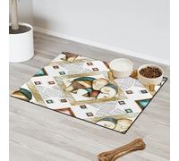 Tapis d'alimentation géométrique ethnique éléphant pour chat chien gamelle d'eau Tapis de nourriture vintage éléphant Tapis d'alimentation pour animaux de compagnie Tapis absorbant Nti-Slip Contain