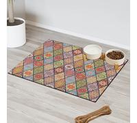 Tapis d'alimentation indien coloré pour animal domestique pour chat et chien, tapis de nourriture à motif mandala, tapis d'alimentation absorbant, antidérapant, protège les sols, 60,9 x 81,2 cm