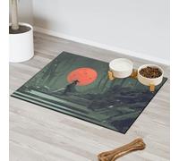 Tapis d'alimentation japonais Samouraï pour chat et chien, motif lune rouge nuit, tapis d'alimentation pour animaux domestiques, tapis d'alimentation pour animaux de compagnie, tapis d'alimentation