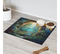 Tapis d'alimentation magique pour animal domestique, motif arbre de forêt, pour chat et chien, tapis d'alimentation pour animaux de compagnie, tapis d'alimentation absorbant, antidérapant, protège les