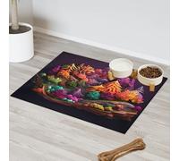 Tapis d'alimentation magique pour chat et chien Motif paysage d'arbre de forêt Tapis d'alimentation pour animal domestique Tapis d'alimentation absorbant Nti-Slip Contiennent les déversements Protège